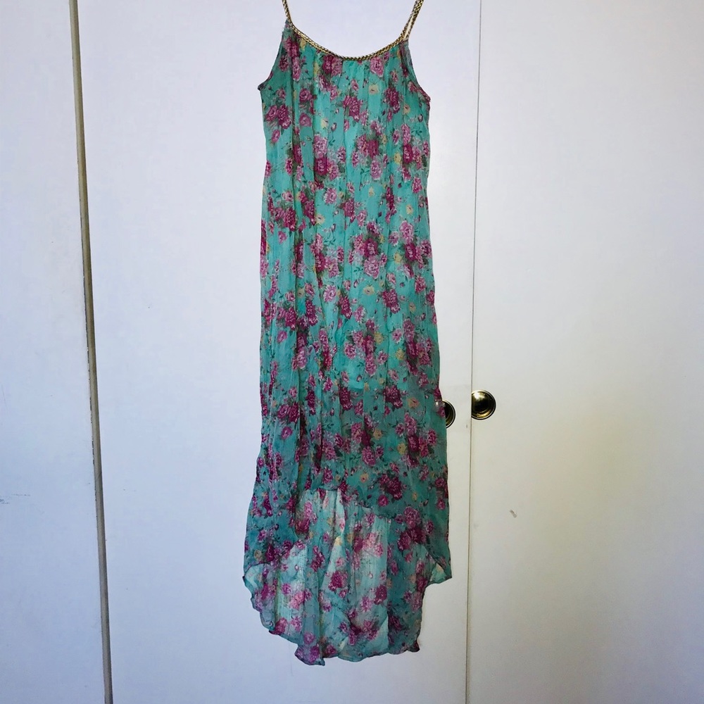 High-Low Rosy Floral Mint Dress